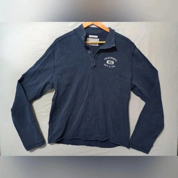 VTG y2k ABERCROMBIE Men's Blue Long Sleeve Quarter Button Shirt Large Muscle - Picture 1 of 5